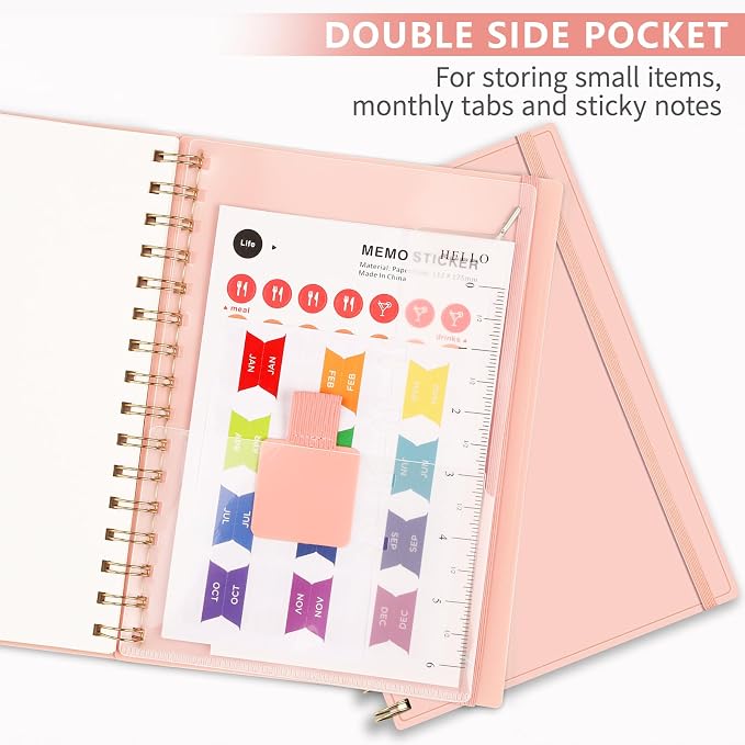 EMSHOI Undated Planner, Weekly and Monthly Calendar, 53 Weeks and 12 Months, A5 (6.38" x 8.35"), 100GSM Thick Paper, PVC Cover, Monthly Tabs, Note Pages, Start Anytime