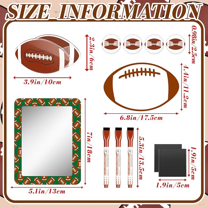 Demonwer 12 Pcs Locker Accessories Kit Rugby Themed Magnetic Whiteboard Mirror Pen Holder for Back to School Essentials Locker Decorations