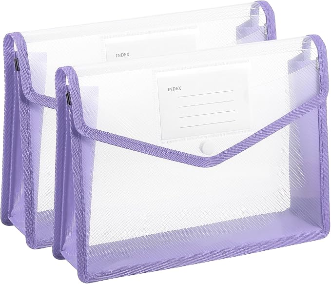 PATIKIL Plastic Expanding File Folders, 2 Pack B5 File Folder Envelopes Letter Size Document Organizer Supplies with Snap Closure for Classroom Office, Purple, Horizontal