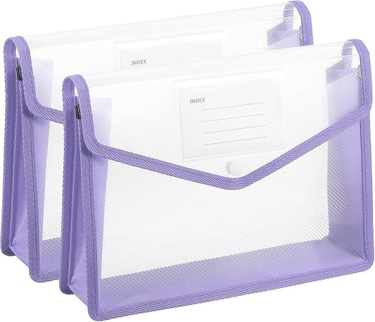 PATIKIL Plastic Expanding File Folders, 2 Pack B5 File Folder Envelopes Letter Size Document Organizer Supplies with Snap Closure for Classroom Office, Purple, Horizontal