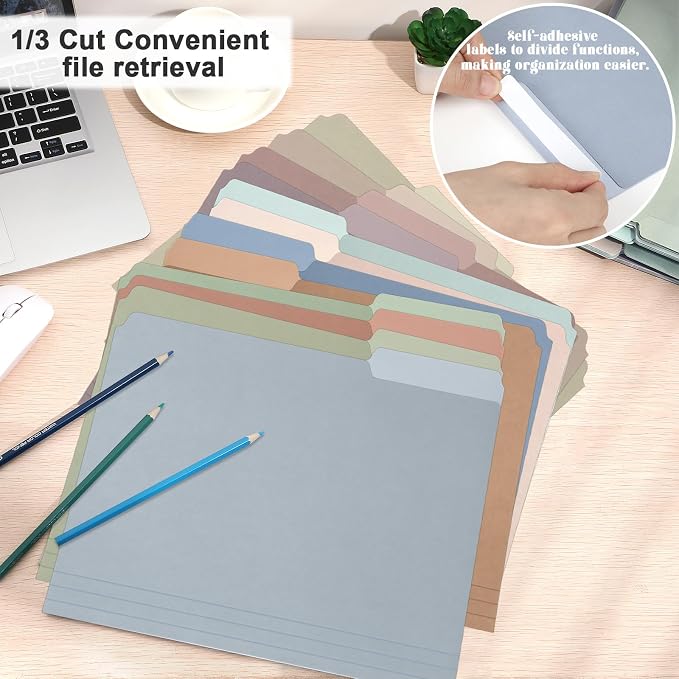 gisgfim 12 Pcs Two Tone Colored File Folders 1/3 Cut Tab Letter Size Manila File Folder with Tabs Decorative Assorted Position File Folders for Office School Business Home Organizer
