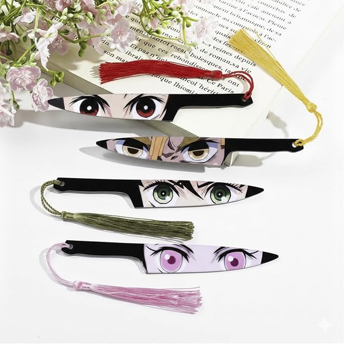 Anime Demon Tanjiro Bookmark Set, 4-Piece Slayer Hashira Sword Bookmarks for Readers, Students, Anime Fans, Book Lovers,Reading Accessories(4pcs demonslayer)