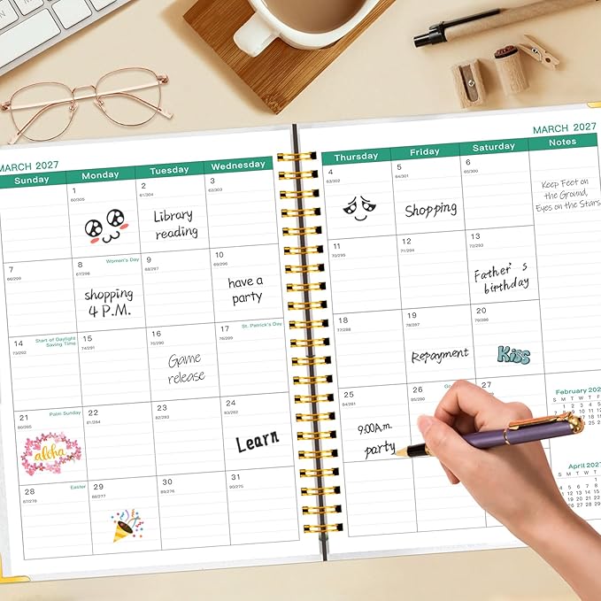 GuassLee Large Academic Planner 2026-2027, Weekly and Monthly Planner from July 2026-June 2027, 8.8"x11.4" Aesthetic Agenda Book with Back Pocket, Stickers, Coated Tabs, A4 Size