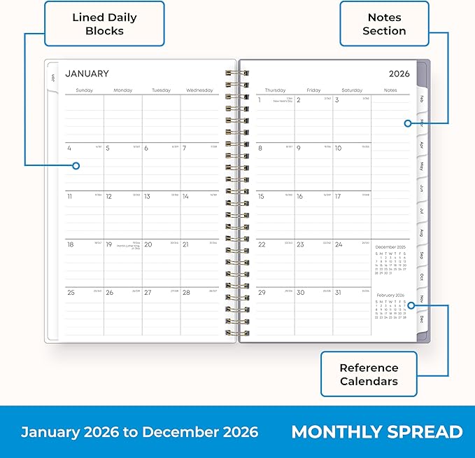 Blue Sky 2026 Weekly and Monthly Planner Calendar, January 2026 - December 2026, 5" x 8", Flexible Cover, Laminated Tabs, Durable Twin Wire Binding, Tula