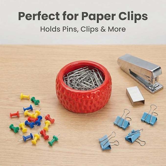Ceramic Paper Clip Holder, Strawberry Pen Holder Set, Cute Pen Holder for Desk Storage Set of 2, Office, School, Home Decor(Red)