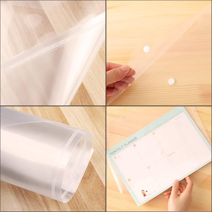 Acrux7 48 PCS Plastic Envelopes, Clear Poly Envelope with Snap Closure, Document Folders Waterproof File Folder for School Home Office, A4 Size