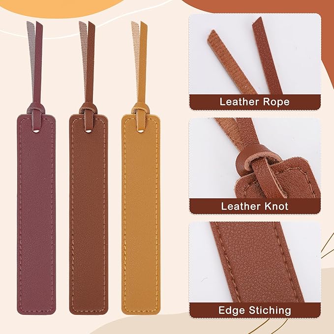 8Pcs Leather Bookmark, Classic Stitched Book Mark with Leather Rope Father's Day Gifts for Reading Men Teacher Women School Students