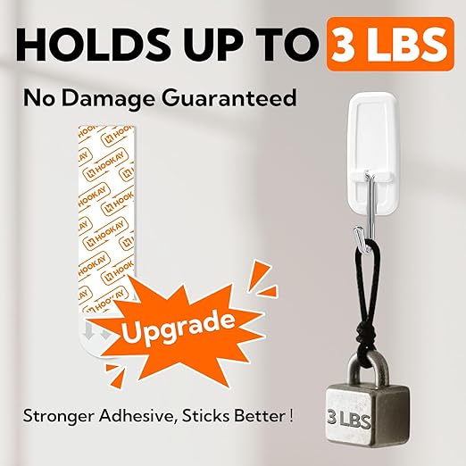 hookay Upgrade Medium Refill Adhesive Strips, Damage-Free Hanging Strips for Indoor Hooks, No Tools Removable Wall Adhesive Strips for Decor, Living Spaces & Bathroom, 36 White Strips
