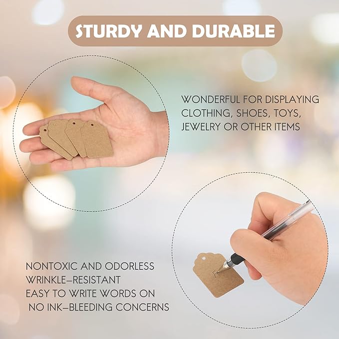 jijAcraft 1000Pcs Price Tags, Brown Clothing Tagsfor Retail, Small Kraft Blank Tag for Labeling Price, Size, Number, Writable Price Tags for Business Supplies Selling Jewlry, Clothes (2" X 1.3")