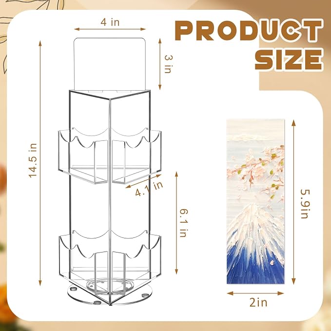 Marsui 2 Tier Acrylic Rotating Bookmark Display Stand, 14.6 x 4.1 x 5.9 Inches 3 Sided Bookmark Sticker Holder, 360° Rotating No Assembly Required for Vendors, Retail, Showcase, Trade Show