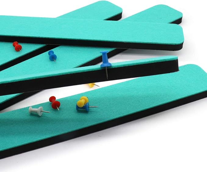 Felt Bulletin Board Bar Strip 0.5 Inch Thick Self-Adhesive Pin Board Bar 13 Inch in Length with 15 Pushpins, 5 Turquoise Bars