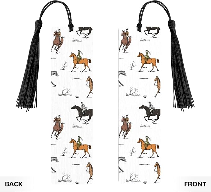 Equestrian Horse 5pcs Wood Bookmarks with Tassel for Planner Reading Book Lovers Accessory Readers Men Women 4.6 X 1.2 Inch