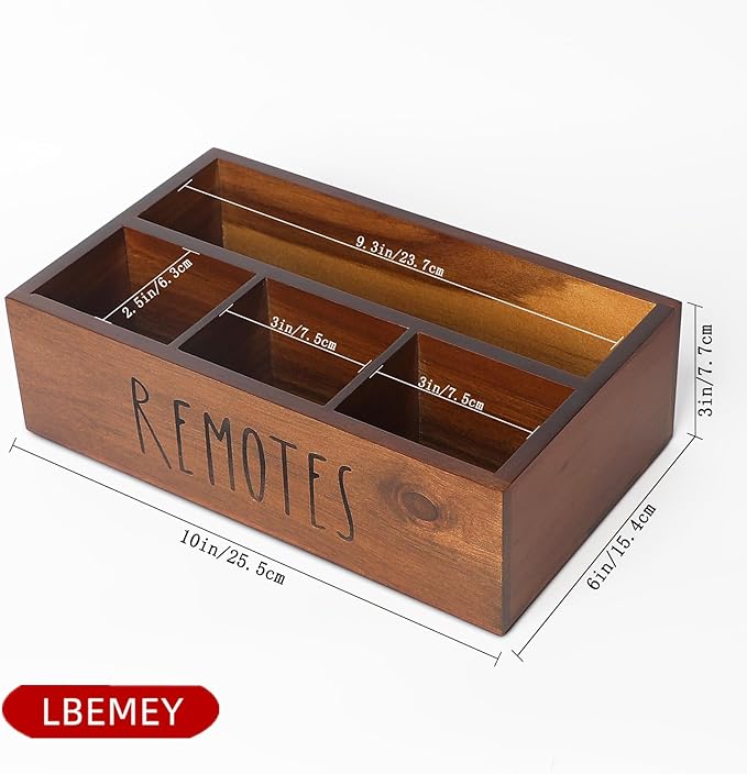 LBEMEY Acacia Wood Remote Control Holder, TV Remote Holder, Remote Organizer for Table,Home,Living room, bedroom for Wooden Remote Box (Brown, XL,for 6+ Remote Controls)