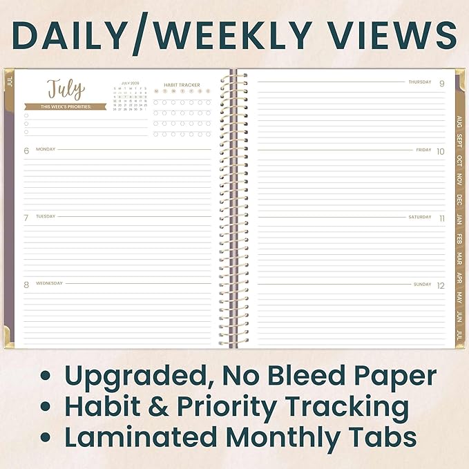 bloom daily planners HARDCOVER Planner 2026-2027 (8.5" x 11") Academic Year (July 2026 - July 2027) - 13 Months Task Goal Planner for Women - Monthly & Weekly Agenda Book - Purple Linen
