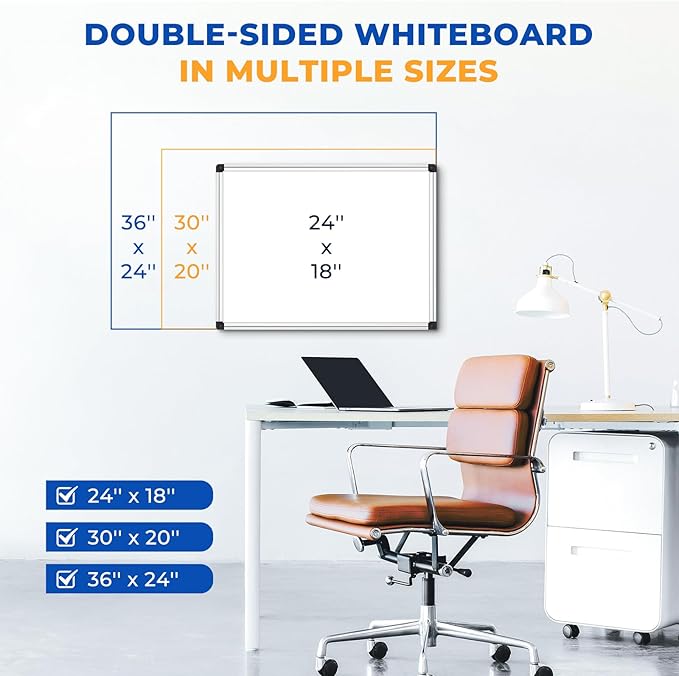 WALGLASS Double Sided White Board Dry Erase, 36''x24'' Magnetic Whiteboard for Wall with Aluminum Frame, Hanging Wall Mount Board for Home Office School Kitchen