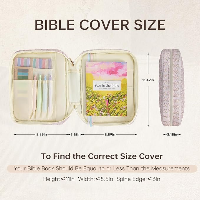 Bible Cover Case for Women Large Bible Cover Bag Quilted Bible Carrying Case for Girls Bible Study Supplies Accessories Christian Gifts for Women (Pink Floral, Large)