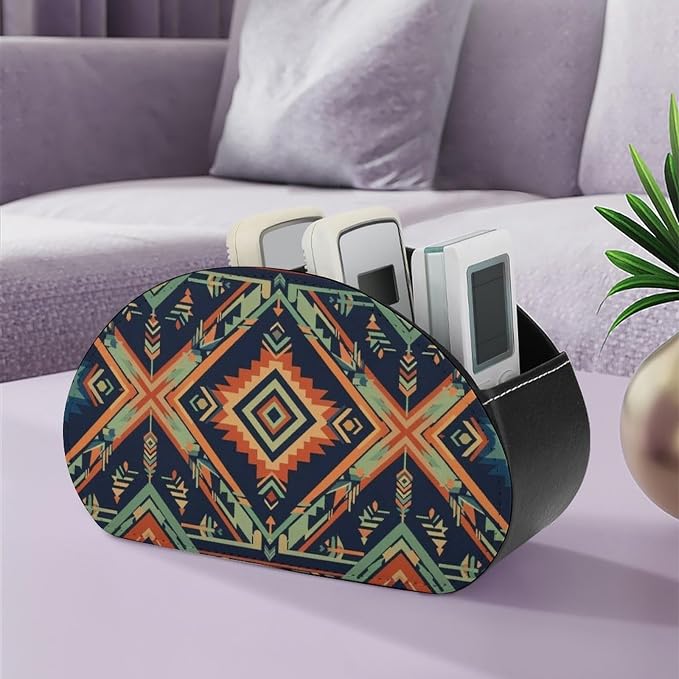 Ethnic Aztec Indiana Western Southwest Retro Vintage Pattern Remote Control Holder, Remote Caddy Box Desktop Storage Organizer for Tv Remote, Heater Controllers, Media Player, Office Supplies