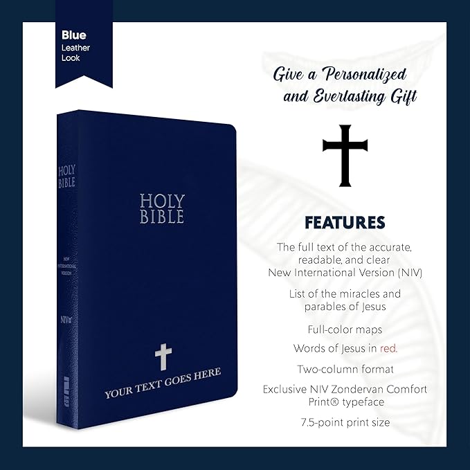 Personalized NIV Bible New International Version Faux Leather Bible Small Print Economy Bible with Custom Name at The Lower Right Side & Red-Highlighted Verses, Gift for Christian & Religious Events