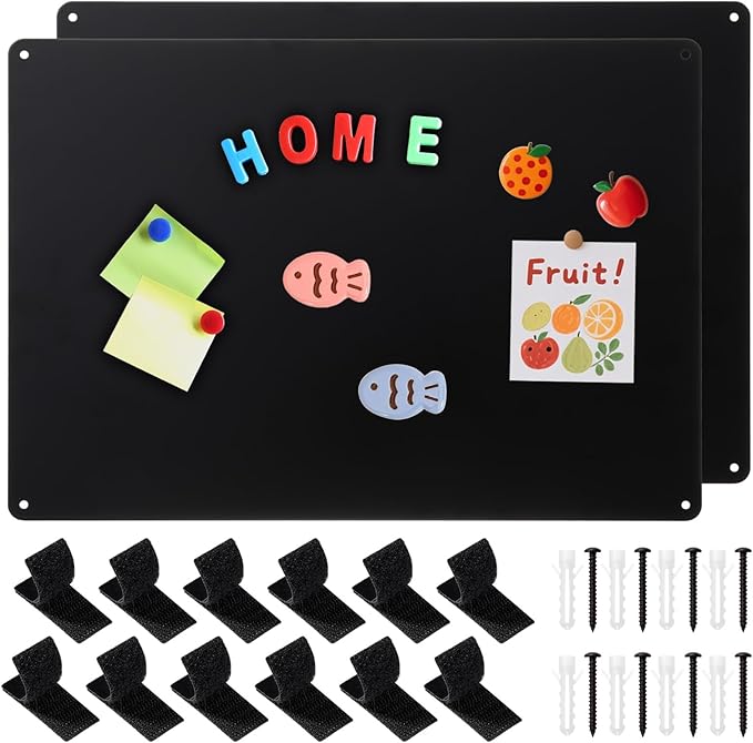 Thboxes 2 Pack Magnetic Board, 17" x 11.8" Metal Magnet Board for Wall Magnet Bulletin Boards for Cabinet Refrigerator Home Office to Display Magnetic Spice Jars Fridge Magnets Notes Photos (Black)
