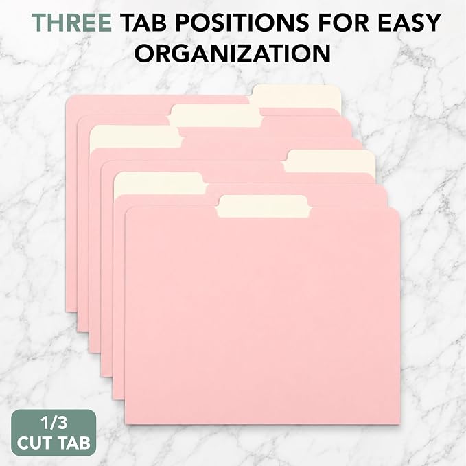 Mr. Pen- Poly File Folders with Tabs, 1/3 Cut Tab, 18 Pack, Letter Size, Pink, File Folders Designed for Office and Classroom Use