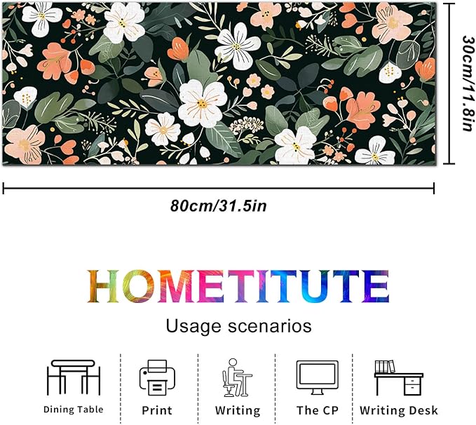 HOMETITUTE Large Floral Mouse Pad 31.5 x 11.8 in Extended Desk Mat Non Slip Waterproof Keyboard Mousepad with Botanical Blossom Design for Office Home Gaming