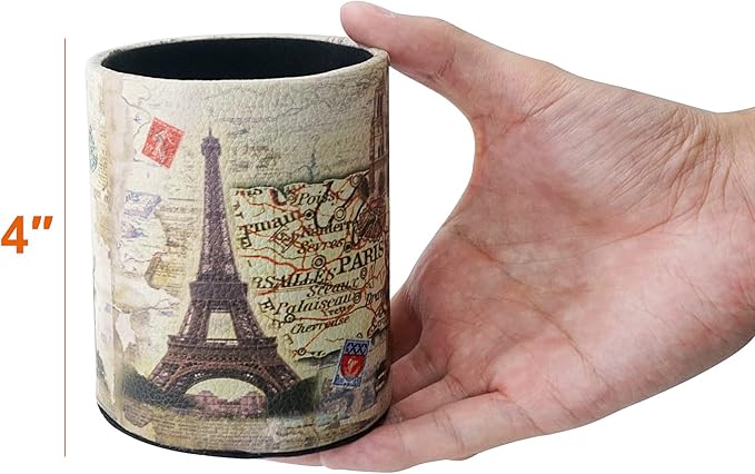 DreamsEden Vintage Pen Pencil Holder Cup Retro Desk Organizer for Home Office Living Room (Beige Paris Eiffel Tower Round)