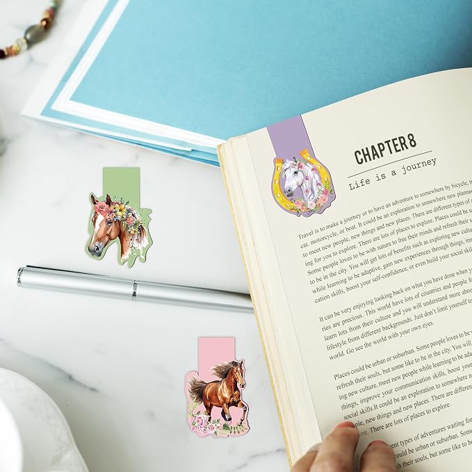 Flower Horse Magnetic Bookmarks - Irregular Shaped Horse Bookmark 6 Pack Magnet Animal Paper Markers Page Clip Set Children Women DIY Gifts for Reading Libros Book Office Classroom Supplies