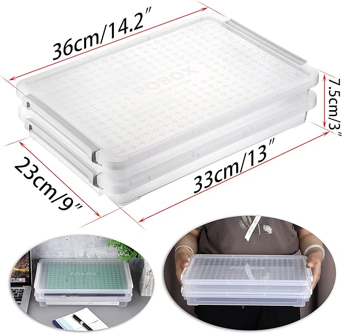 BTSKY 2 Pack A4 Plus Clear Plastic Stackable Storage Box Desk Paper Magazine Container with Buckle, Office Supplies Accessories File Protector Case Organizer, Portable Project Case Document Holders