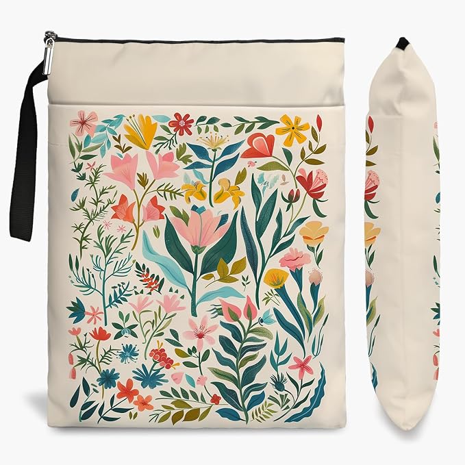 Flower Pattern Book Sleeve,Book Lovers Gifts Waterproof Book Cover for paperbacks with Zipper and Front Pocket Book Pouch for Women Teacher Birthday Graduation Christmas Gifts (Wildflower1603)