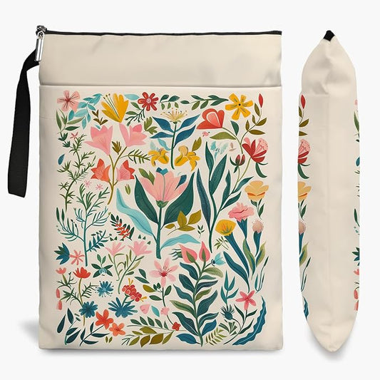Flower Pattern Book Sleeve,Book Lovers Gifts Waterproof Book Cover for paperbacks with Zipper and Front Pocket Book Pouch for Women Teacher Birthday Graduation Christmas Gifts (Wildflower1603)