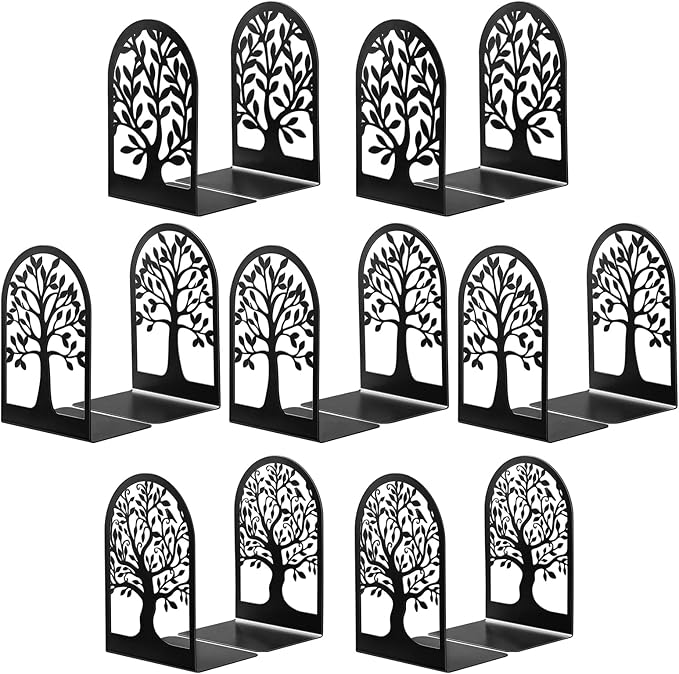 HappyHapi Decorative Bookends for Shelves, 7 Pair Metal Book Ends for Heavy Books, Black Book Stopper for Home Office Library, 6.9" x 4.7" x 3.5"（14 Pcs）