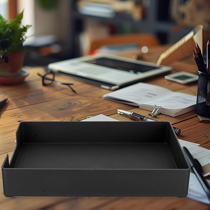 A4 Desktop File Storage Box with Dividers, Stackable Office Document Organizer, Black Sundries Storage Container for Home and Office Use