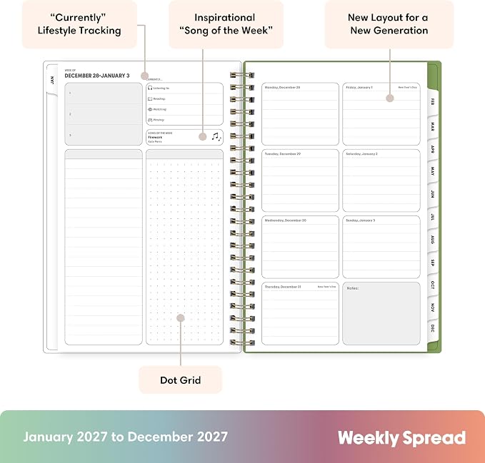 Blue Sky Gen Z 2027 Weekly and Monthly Planner Calendar, January 2027 - December 2027, 5" x 8", Flexible Interchangeable Cover, Durable Twin Wire Binding, Laminated Tabs, Storage Pocket, Monica