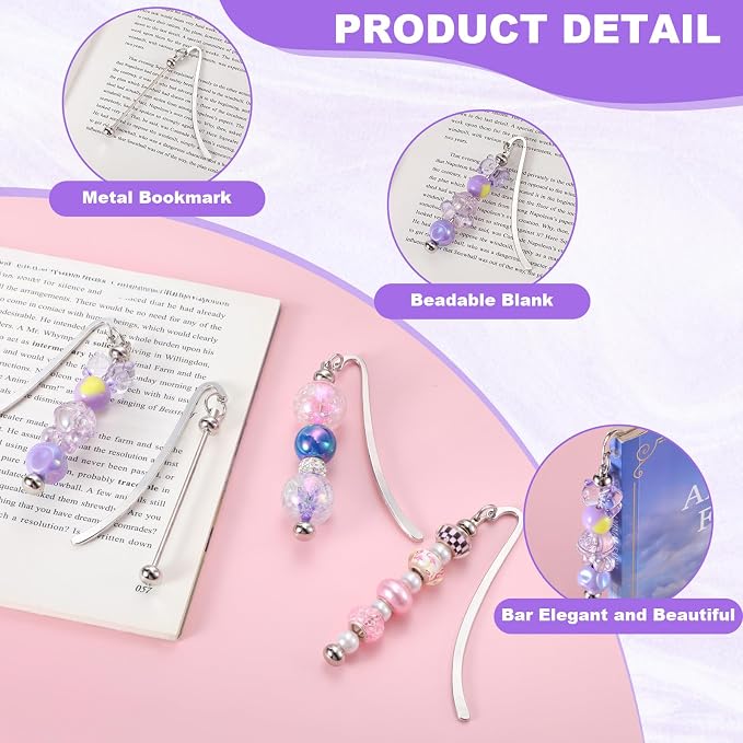 24 Pcs Beadable Bookmarks DIY Metal Blank Bar Bookmark for Beads Modern Bead Craft Jewelry Pendant Charm Gift for Book Lovers Office Supplies