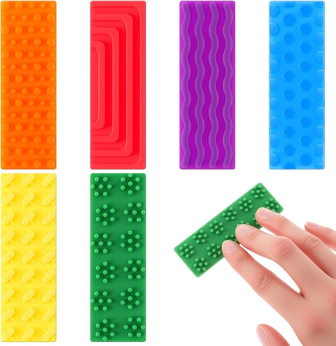 Ireer 6 Pcs Textured Sensory Stickers Silicone Calm Stickers Thick Sensory Strips Different Textures Mental Health Desk Strips Fidget Decals for Anxiety Relief, Autism, ADHD Desk Gift