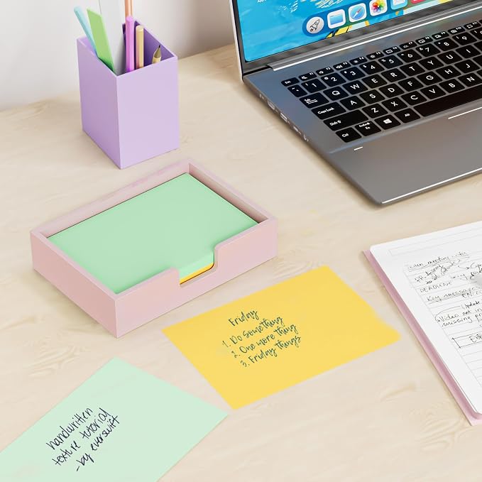 Acrylic Notepad Dispenser Organizer - 4 x 6 in Pink Sticky Note Holder W/O Pads Memo Holder for Dorm Room School Classroom Office Desk Organizer Aesthetic Supplies