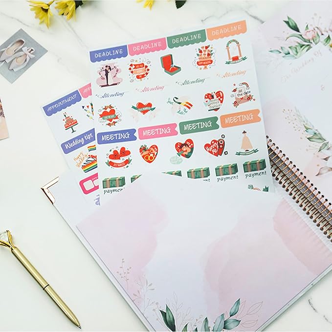 Wedding Planner Book and Organizer – 176 Pages Bridal Planning Notebook with Stickers, Checklists, Calendars & Pockets – Engagement Gift for Bride to Be & Newly Engaged Couples