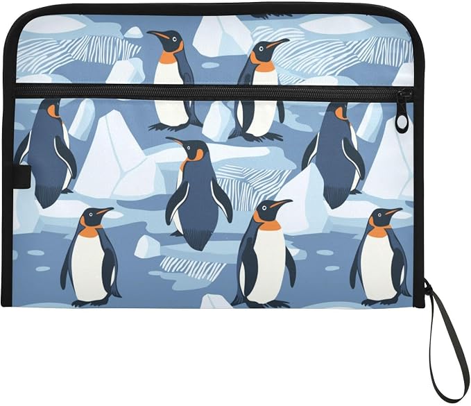 File Folders Penguins on The Ice Plastic Folders with 13 Pockets, Expandable File Folder for Documents School Students Office, Aesthetic Folder with Labels A4 Letter Size