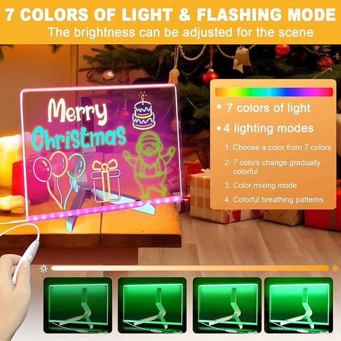 Lumiboard LED Drawing Board, Light Up Acrylic Dry Erase Board with 7 Colors, LED Note Board with Colors, LED Message Writing Board, Adjustable Stand & Drawing Stencils Set Included