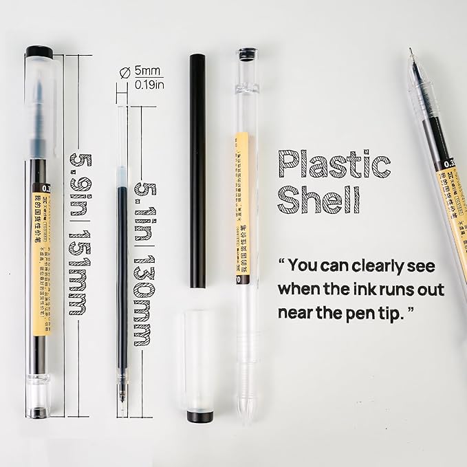 Quick Dry Gel Roller Pens, Japanese Style, 0.35mm Extra Fine Point, Precise and smooth writing, 12-Count Pack (6 Black + 6 Blue)