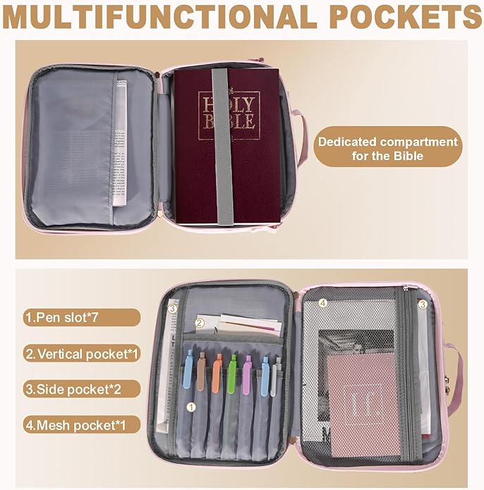 Bible Bag for Girls with 2 Separate Compartments, 600D Oxford Durable case, Fits up to 10.6” Bible, Floral Gift | Two Compartments