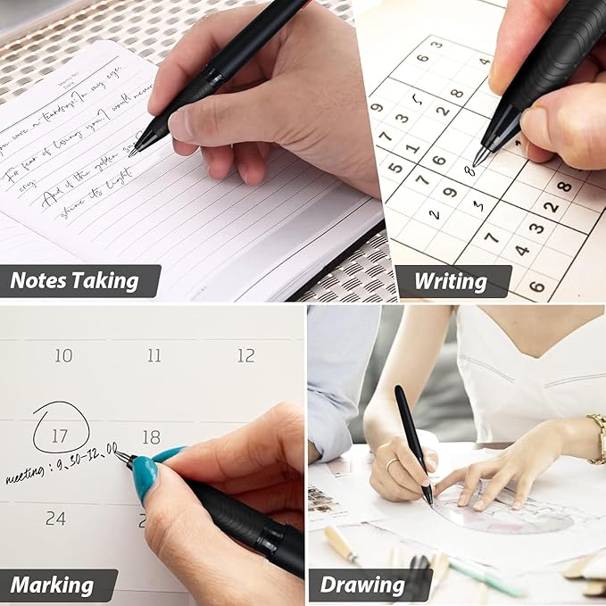 Erasable Pens Rub Out 0.5mm Erasable Gel with Built-in Erasers, Heat Friction Writing Pens for Adults, School & Office Supplies (8 Assorted black pens)