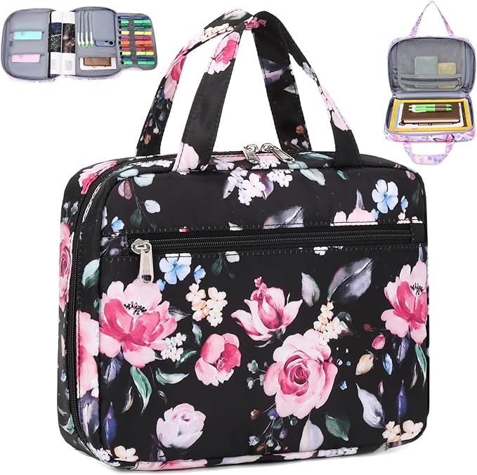 Octsky Bible Cover Case for Women Bible Organizer Book Carrying Bag for Medium and Large Bibles, Floral Black