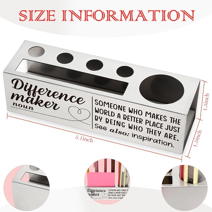 YODOCAMP Difference Maker Stainless Steel Pencil Holder for Teacher Desk, Thank You Appreciation Gift for Teacher, Uplifting Desk Organizer for Colleague, Desktop Decor for Office, Graduation TZC174