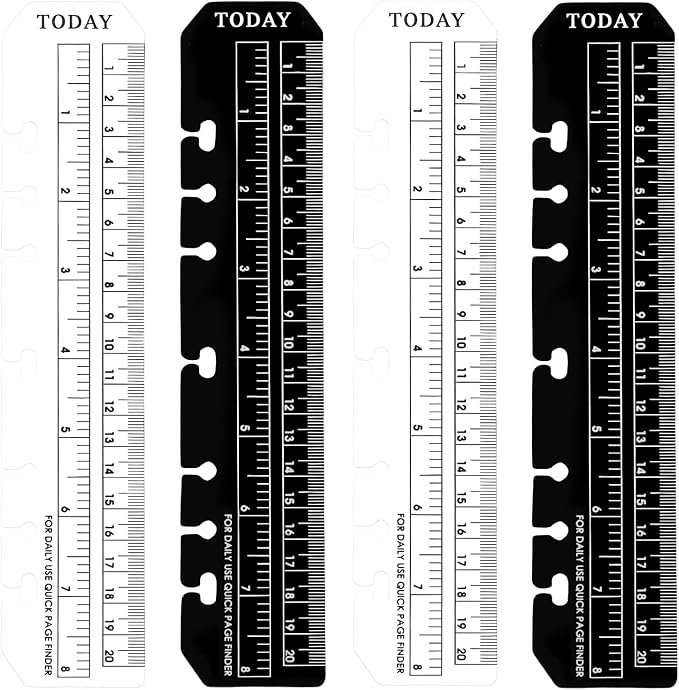 Bookmark Rulers, 4 Pcs Black and Clear Plastic Binder Ruler Notebook Rulers A5 6-Ring Page Marker Divider Pagefinder Measuring Today Ruler with Holes Book Marker