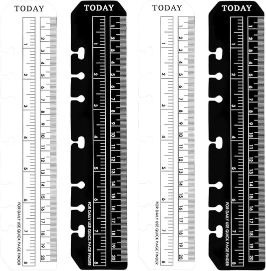 Bookmark Rulers, 4 Pcs Black and Clear Plastic Binder Ruler Notebook Rulers A5 6-Ring Page Marker Divider Pagefinder Measuring Today Ruler with Holes Book Marker