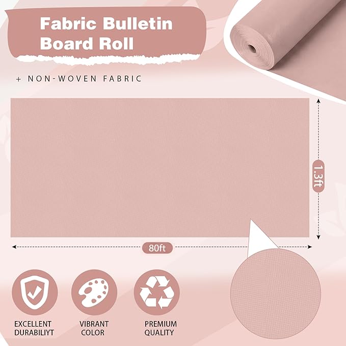 Breling 16 inch x 80 ft Fabric Bulletin Board Roll for Classroom Waterproof Non-woven Fabric Background Roll Anti-wrinkle Bulletin Board Background for Back to School Wall Decor DIY Craft(Light Mauve)