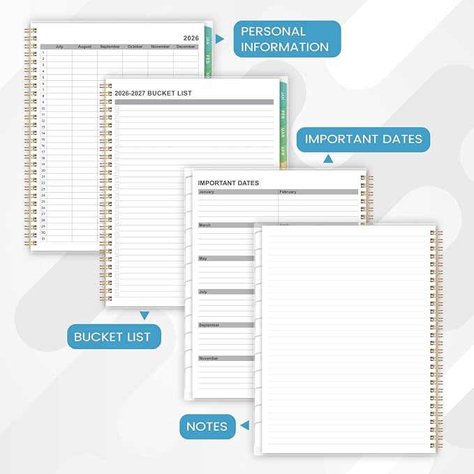 2026-2027 monthly planner - 26-27 Monthly Planner, 18 Months Planner with Colorful Tabs, Jul 2026-DEC 2027, 8'' x 10'', 2026-2027 Monthly Calendar with 2-Sides Pockets, Black