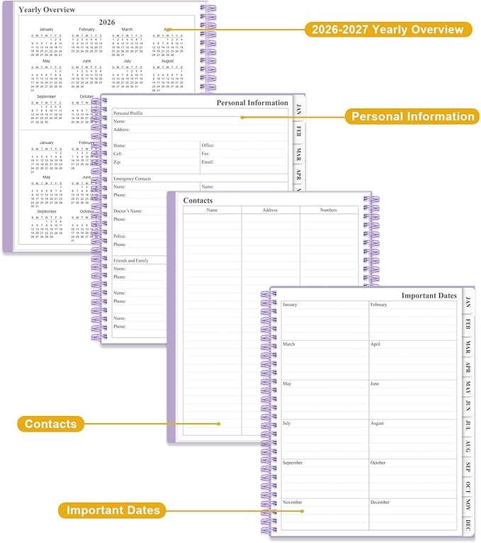 Planner 2026 - Weekly & Monthly Planner from January 2026 to December 2026, Agenda 2026 with Inner Pocket, Elastic Band, 8.5" x 11", Purple