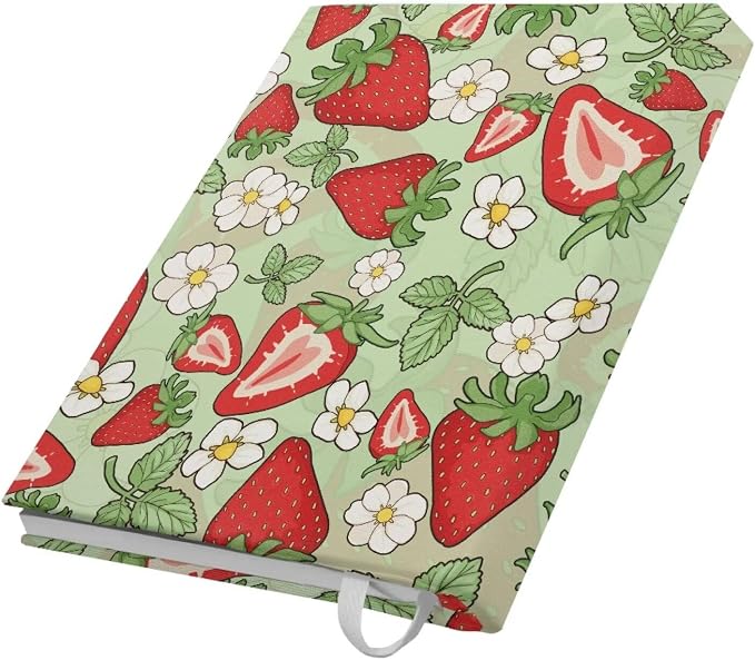 Dreaweet Green Book Sleeve Book Protector,Strawberry Print Book Covers for Paperbacks Textbook Hardcover up to 9 x 11 Inches,Washable Fabric,Book Sleeves for Women Girls